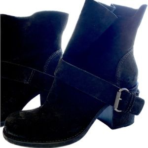 Vera Wang Lavender Label Black Suede Casey Buckle Moto Block Heel Boots! Sz 10M